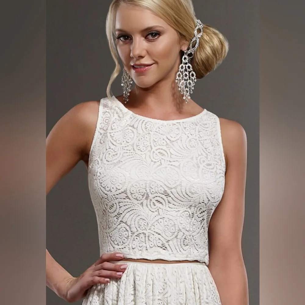 Martina Liana Tait Ivory Lace Crop Top and French Tulle Skirt Bridal Gown set M